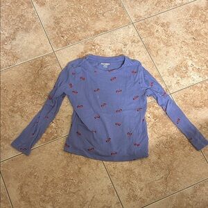 Old Navy Kids Long Sleeve Blue Tee with Red Patterns